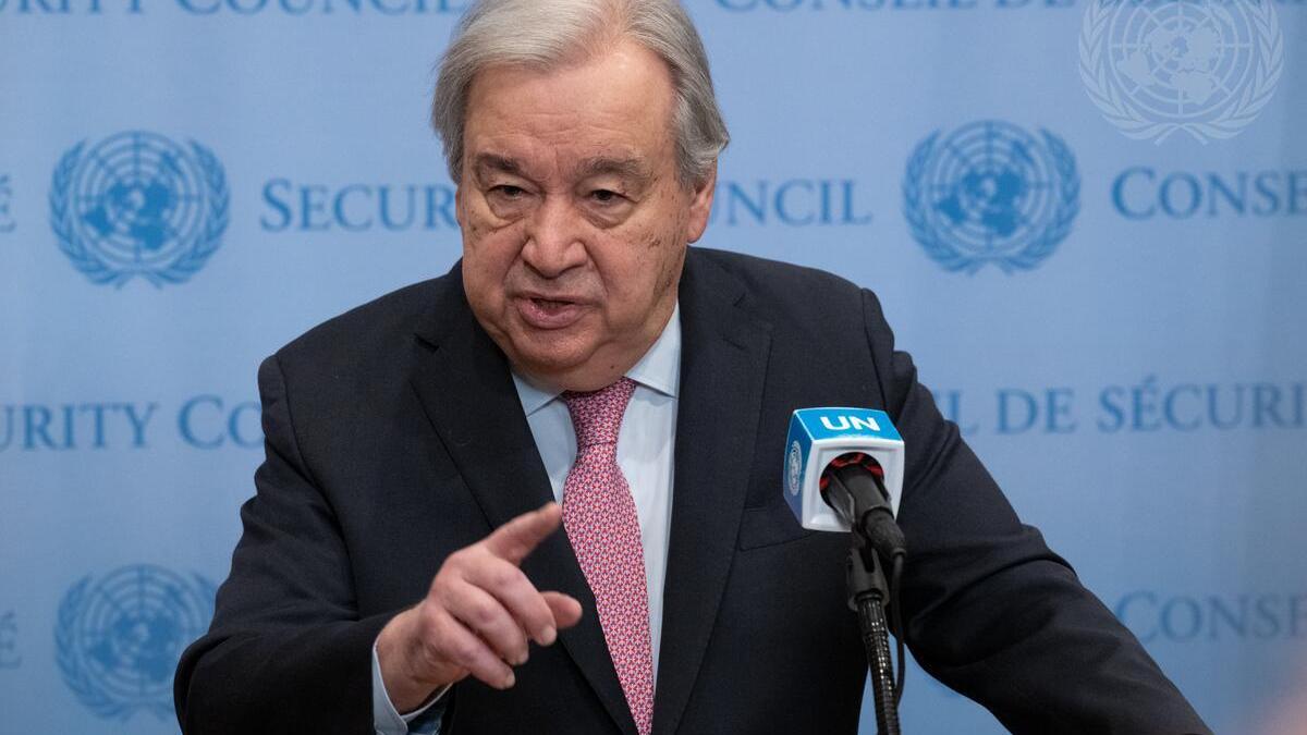 Secretary-General António Guterres briefs reporters on the situation in Gaza.
