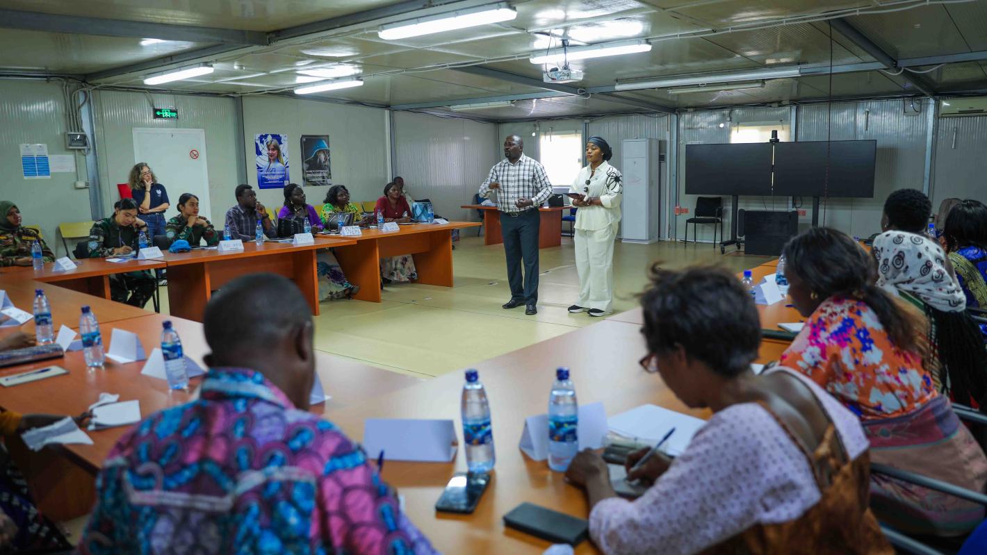 In Bunia, Ituri, women peacebuilders turned their experiences into a powerful collective poem in a workshop led by UN Global Peace Advocate Maryam Bukar Hassan during her visit.