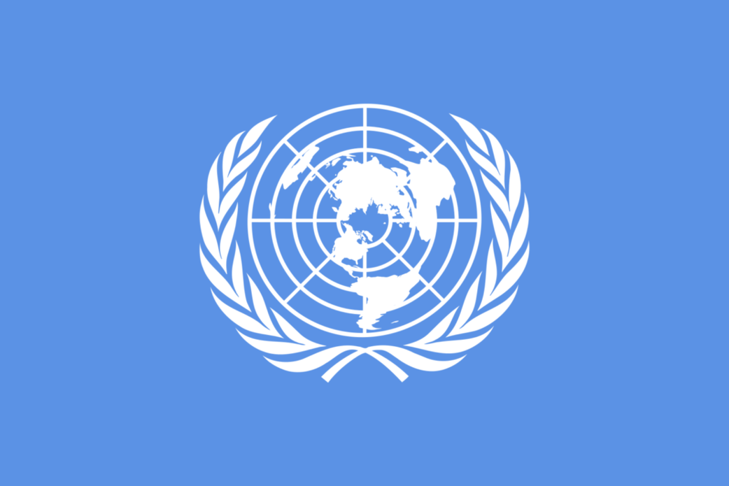 Logo of the United Nations on the blue background.